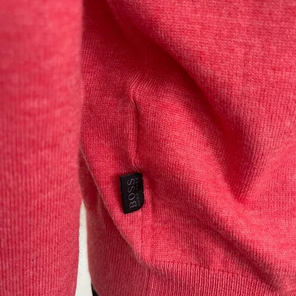 Hugo Boss Sweater V neck Pink Red Wool Pullover